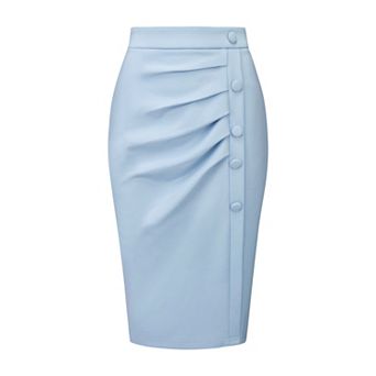 Women's Pencil Skirt High Waist Pleated Front Work Midi Skirts