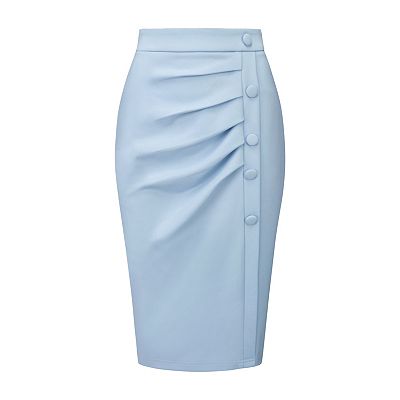 Women's Pencil Skirt High Waist Pleated Front Work Midi Skirts