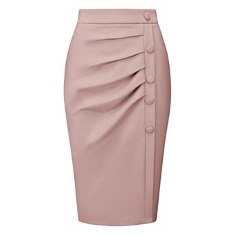 Women's Pencil Skirt High Waist Pleated Front Work Midi Skirts