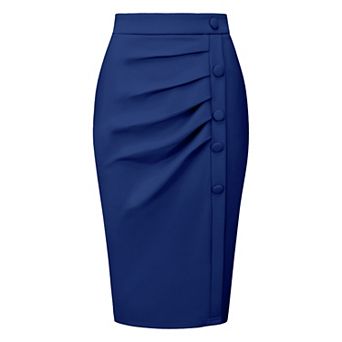 Women's Pencil Skirt High Waist Pleated Front Work Midi Skirts