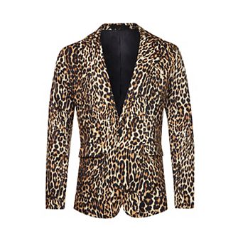 Animal Printed Blazer For Men's Vintage Slim Fit One Button Party Sports Coats