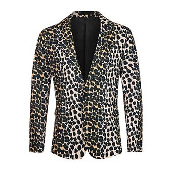 Animal Printed Blazer For Men's Vintage Slim Fit One Button Party Sports Coats