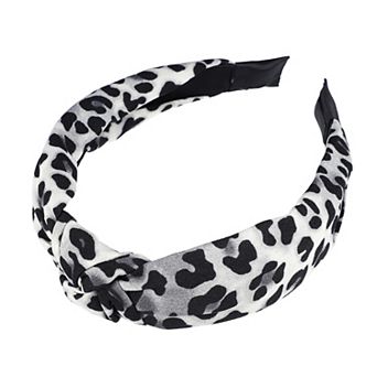 Leopard Pattern Headband For Women Elastic Wide Knotted Headband White Gray