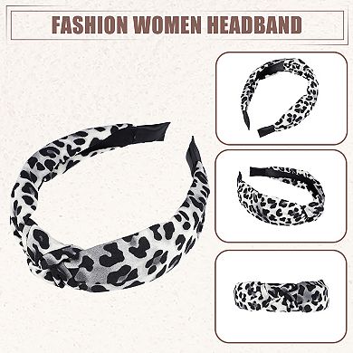 Leopard Pattern Headband For Women Elastic Wide Knotted Headband White Gray