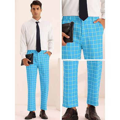 Plaid Pants For Men's Slim Fit Business Checked Printed Dress Trousers