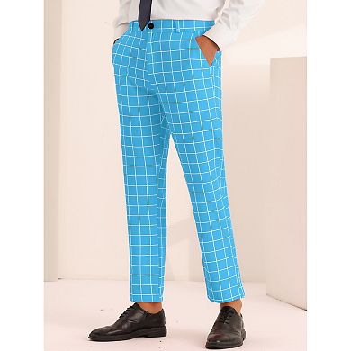 Plaid Pants For Men's Slim Fit Business Checked Printed Dress Trousers