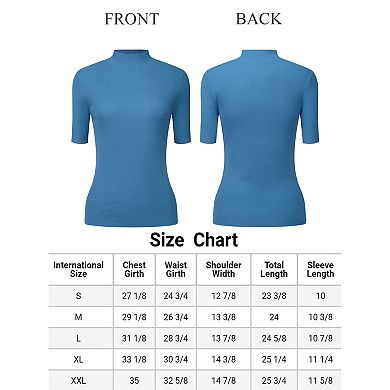 Women's Mock Neck Blouse Half Sleeve Basic Knitted Tops