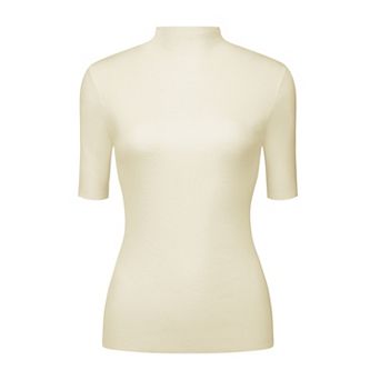 Women's Mock Neck Blouse Half Sleeve Basic Knitted Tops