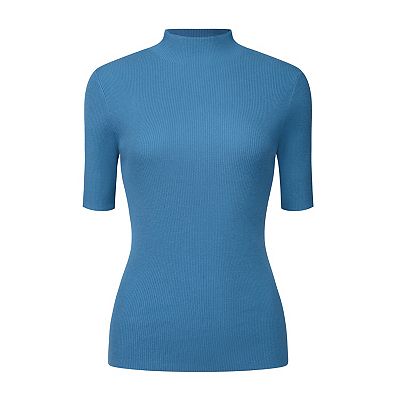 Women's Mock Neck Blouse Half Sleeve Basic Knitted Tops