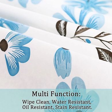 Vinyl Tablecloth Round Tables 71" Dia Blue Flower Pattern White Water