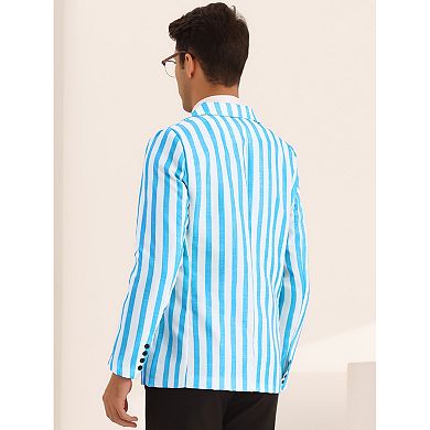 Striped Sports Coat For Men's Notch Lapel Color Block Stripes Pattern Blazer