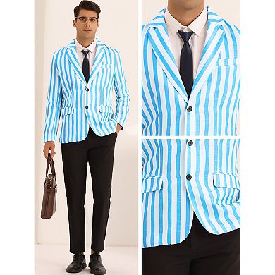 Striped Sports Coat For Men's Notch Lapel Color Block Stripes Pattern Blazer