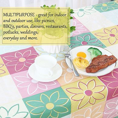 Vinyl Tablecloth Square 60" X 60" Plaid Flower Patternwater Oil