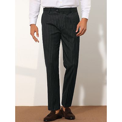 Formal Striped Dress Pants For Men s Slim Fit Flat Front Office Business Trousers