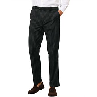 Formal Striped Dress Pants For Men's Slim Fit Flat Front Office Business Trousers