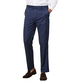 Formal Striped Dress Pants For Men's Slim Fit Flat Front Office Business Trousers