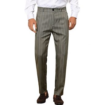 Striped Dress Pants For Men's Regular Fit Flat Front Contrast Color Business Trousers
