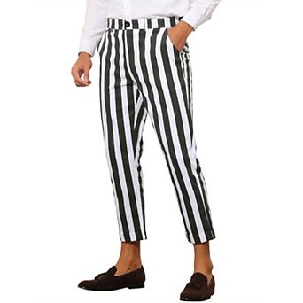 Striped Business Pants For Men's Slim Fit Flat Front Tapered Office Cropped Pants