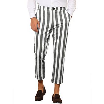 Striped Business Pants For Men's Slim Fit Flat Front Tapered Office Cropped Pants
