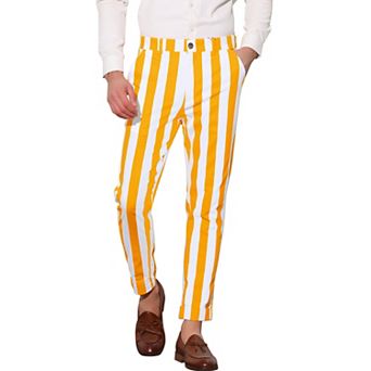 Striped Business Pants For Men's Slim Fit Flat Front Tapered Office Cropped Pants