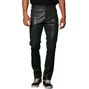 Faux Leather Pants For Men's Slim Fit Solid Color Nightclub Disco Skinny Trousers