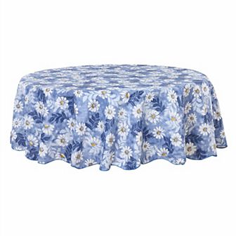 Vinyl House Tablecloth Round Tables 60" Dia Blue Flower Pattern Waterproof