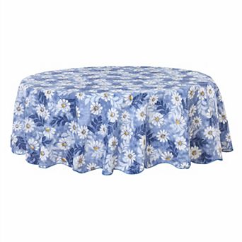 Vinyl House Tablecloth Round Tables 60" Dia Blue Flower Pattern Waterproof