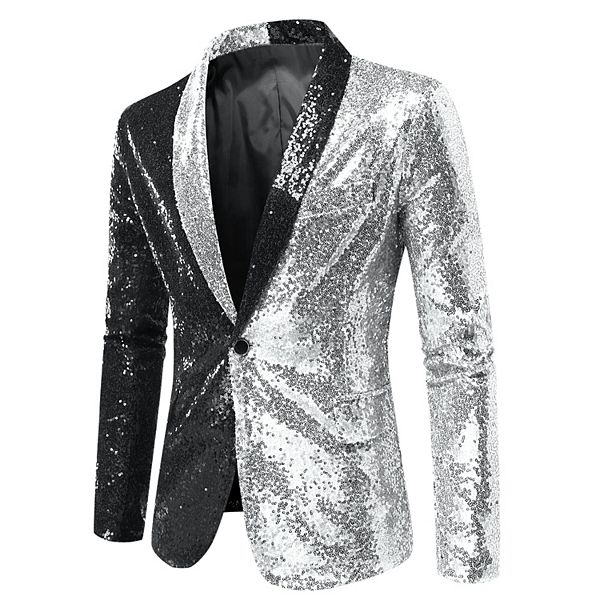 Sequin Blazer For Men's Shawl Lapel Party Disco Shinny Color Block ...