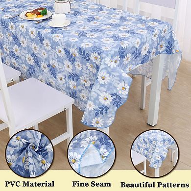 Vinyl Tablecloth Square Tables 53" X 53" Flower Pattern Water Oil