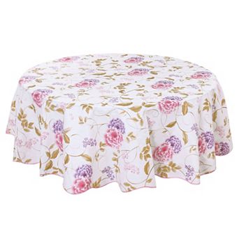 Vinyl Home Tablecloth Round Tables 59" Dia Red Flower Pattern Water