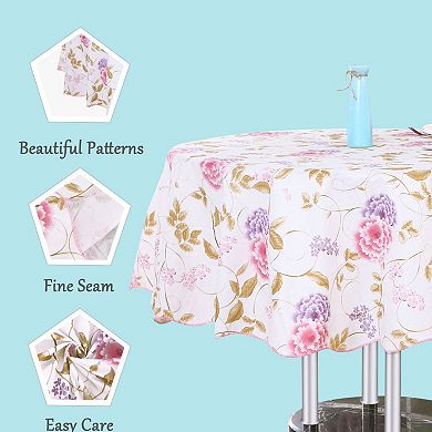Vinyl Home Tablecloth Round Tables 59" Dia Red Flower Pattern Water
