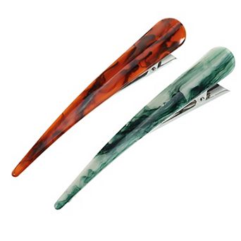 2 pc Long Metal Duckbill Hair Clips Crocodile Clips 5.31"x0.83" Green Red