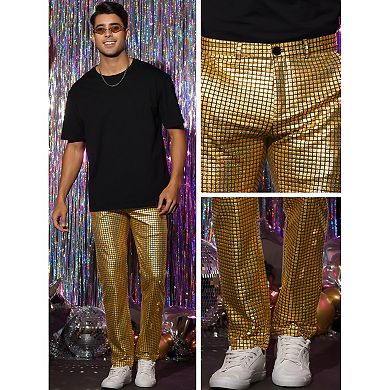 Sparkly Metallic Pants For Men's Hip Hop Disco Party Shiny Straight Leg Trousers