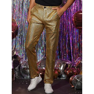 Sparkly Metallic Pants For Men's Hip Hop Disco Party Shiny Straight Leg Trousers