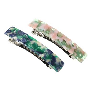 2 pc Hair Barrettes Tortoise Shell Hair Barrette French Hair Clip Green Pink