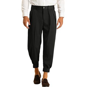 Men's Cropped Formal Pants Solid Color Double Pleated Tapered Dress Pants