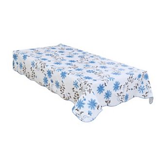 Vinyl Tablecloth Rectangle Tables 41" X 60" Blue Flower Pattern Water
