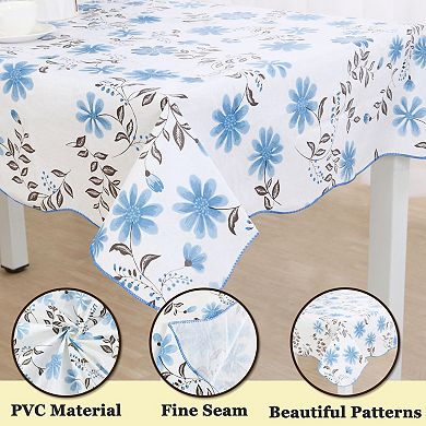 Vinyl Tablecloth Rectangle Tables 41" X 60" Blue Flower Pattern Water