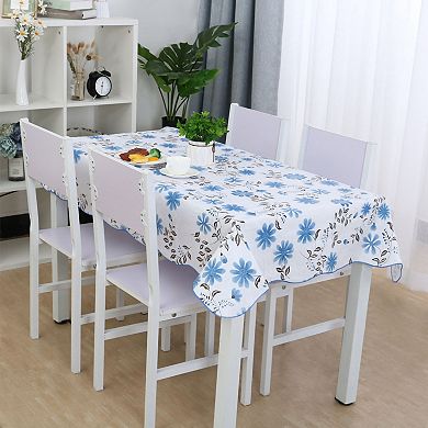 Vinyl Tablecloth Rectangle Tables 41" X 60" Blue Flower Pattern Water