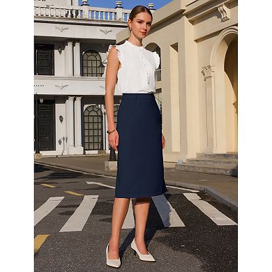 Women's Pencil Skirt High Waist Split Back Work Midi Skirts