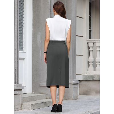 Women's Pencil Skirt High Waist Split Back Work Midi Skirts