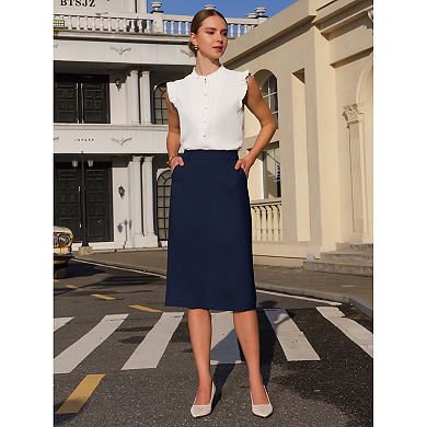 Women's Pencil Skirt High Waist Split Back Work Midi Skirts