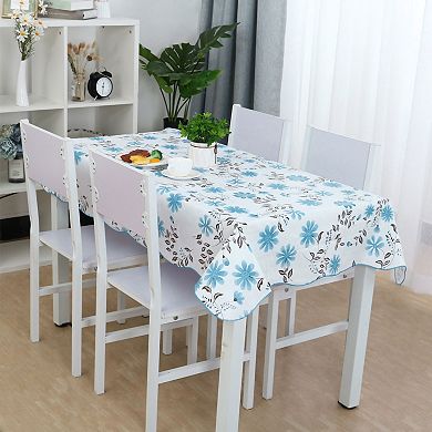 Vinyl Tablecloth Rectangle Tables 54" X 71" Blue Flower Pattern Water
