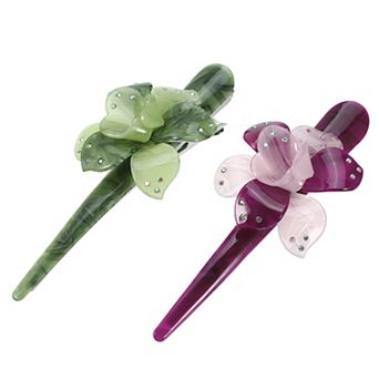 2 pc Long Metal Duckbill Hair Clips Crocodile Clips 5.31"x2.17" Green Purple