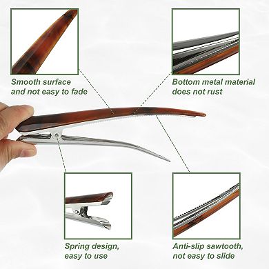 2 Pcs Long Metal Duckbill Hair Clips Crocodile Clips 5.31"x0.83" Amber Gray