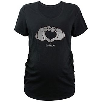 Disney's Mickey Mouse Maternity Heart Hand Sign In Love V-Neck Graphic Tee