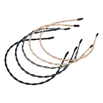 5 pc Fashion Design Thin Cloth Headbands Gold Tone Deep Blue Pink Black 5.12"