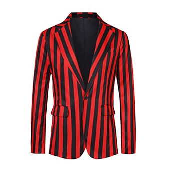 Stripes Blazers For Men's Slim Fit Single Breasted Business Color Block Sports Coat