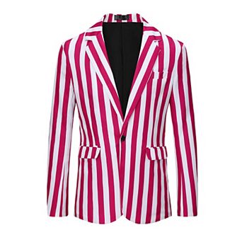Stripes Blazers For Men's Slim Fit Single Breasted Business Color Block Sports Coat