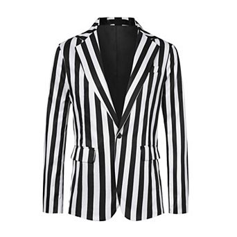 Stripes Blazers For Men's Slim Fit Single Breasted Business Color Block Sports Coat